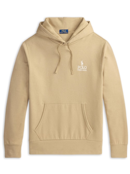 Casaco De Moletom Masculino Com Capuz Classic Logo Bordado - Bege