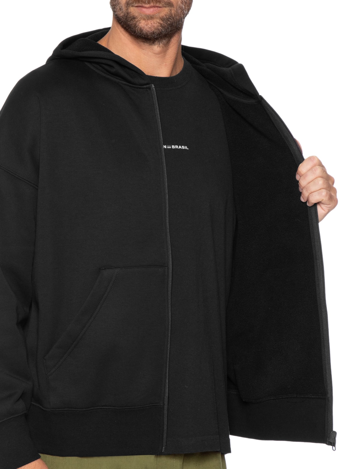 Casaco de Moletom Masculino com Capuz Double Preto Osklen