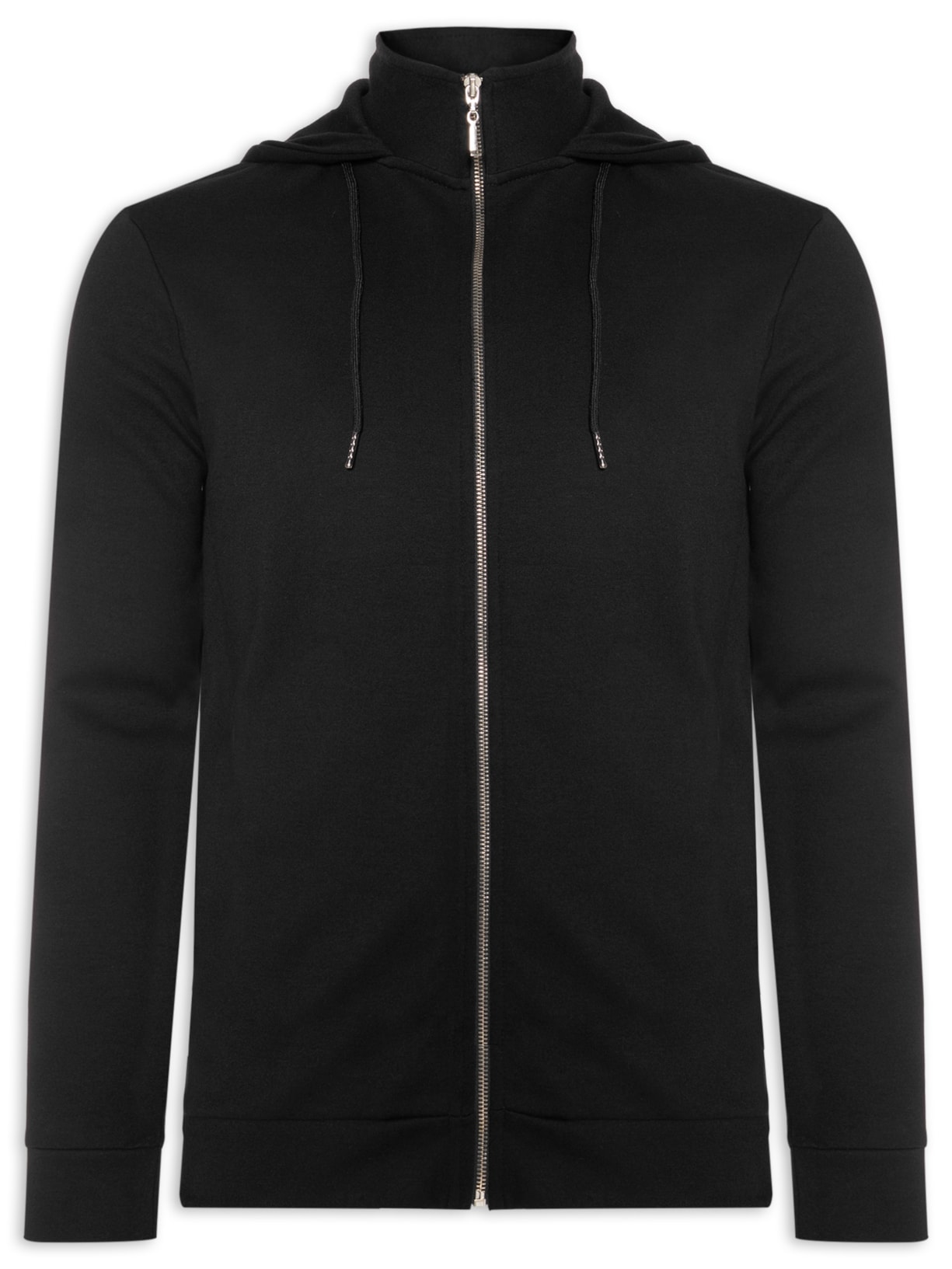 Casaco de Moletom Masculino com Capuz e Zíper em Pima Cotton - Preto