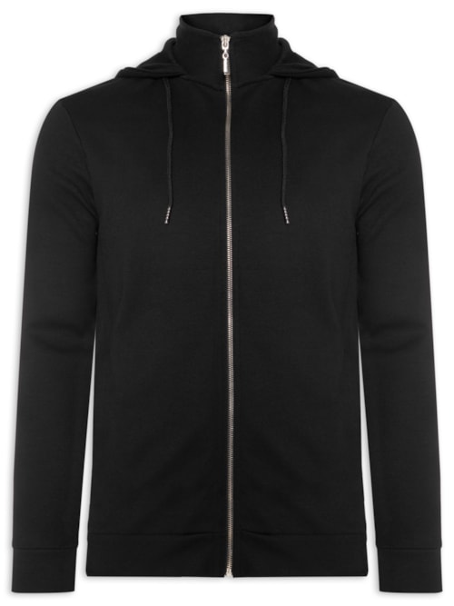 Casaco de Moletom Masculino com Capuz e Zíper em Pima Cotton - Preto