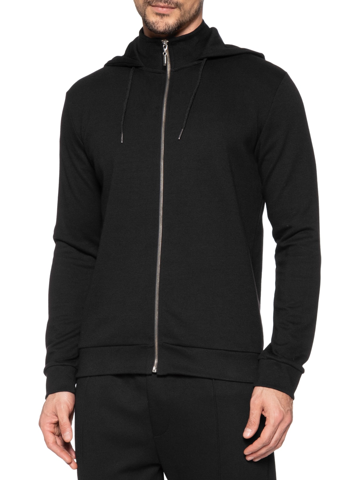 Casaco de Moletom Masculino com Capuz e Zíper em Pima Cotton Preto Paramount Alfaiataria