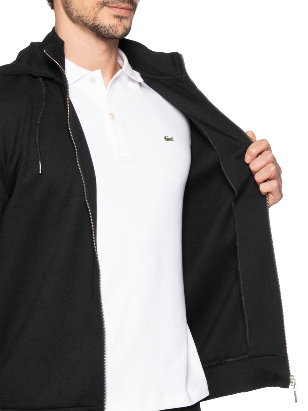 Casaco de Moletom Masculino com Capuz e Zíper em Pima Cotton Preto Paramount Alfaiataria