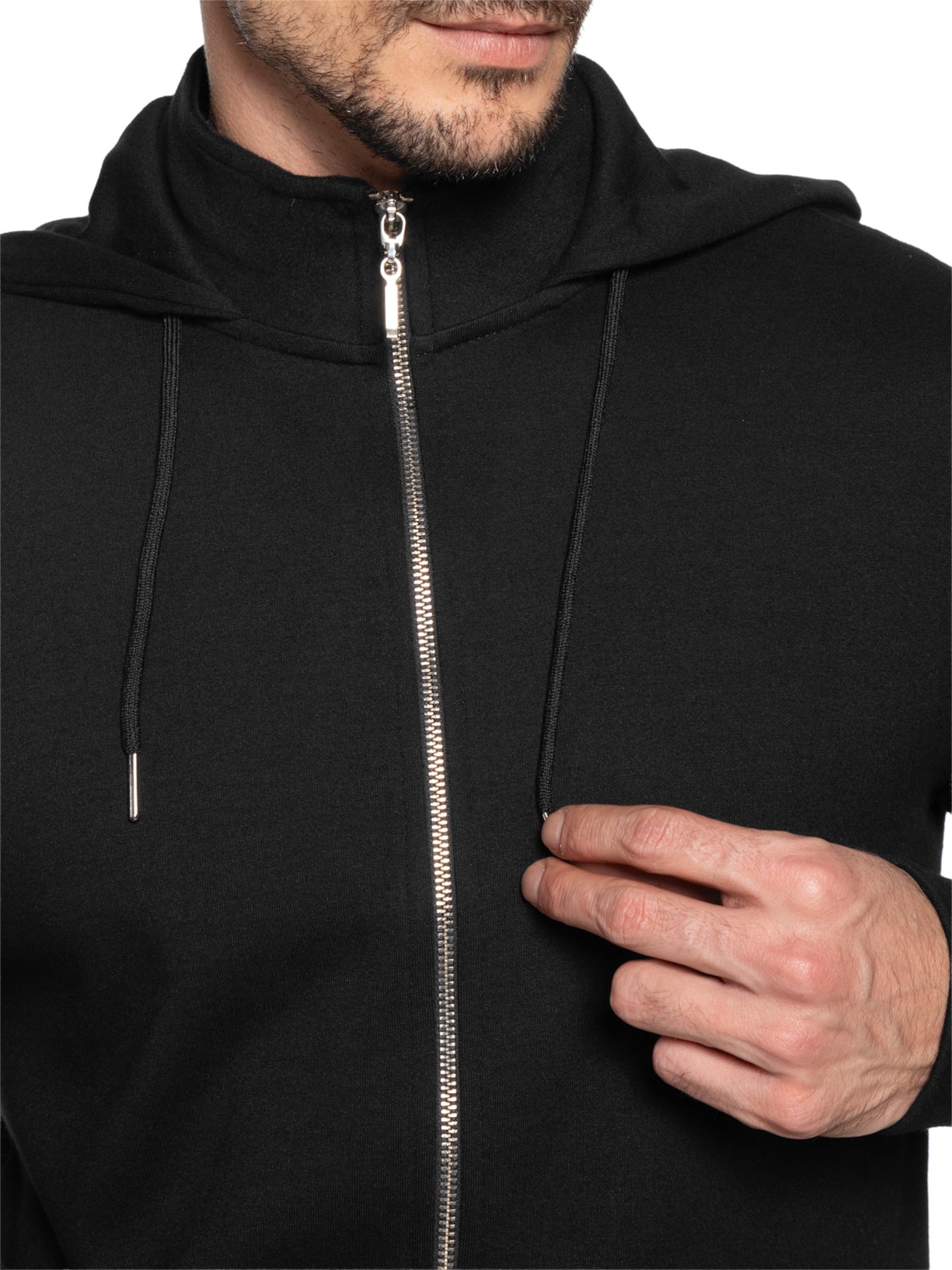 Casaco de Moletom Masculino com Capuz e Zíper em Pima Cotton Preto Paramount Alfaiataria