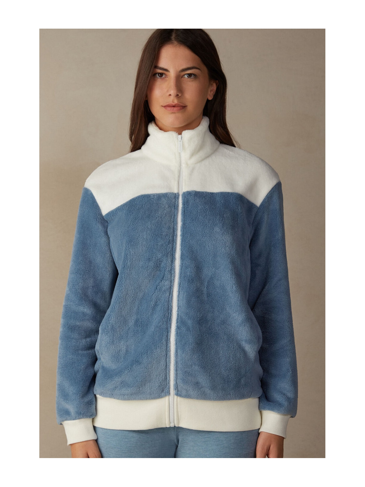 Casaco Em Pelúcia Colour Block Azul Intimissimi