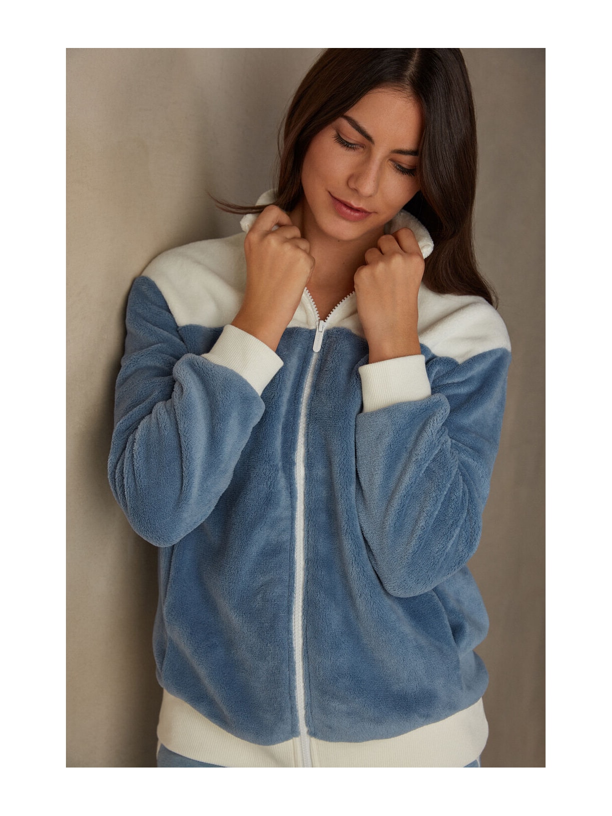 Casaco Em Pelúcia Colour Block Azul Intimissimi