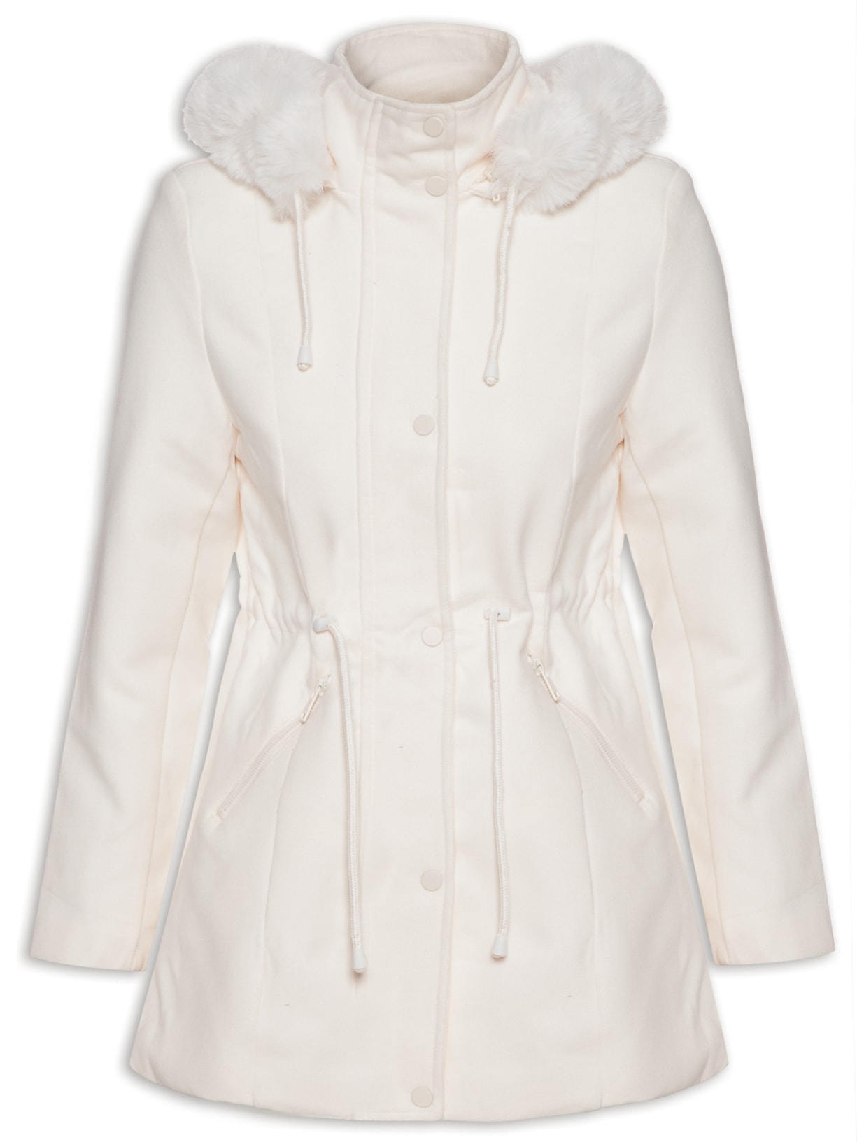 Casaco Feminino Acinturado Com Pelinho - Off White