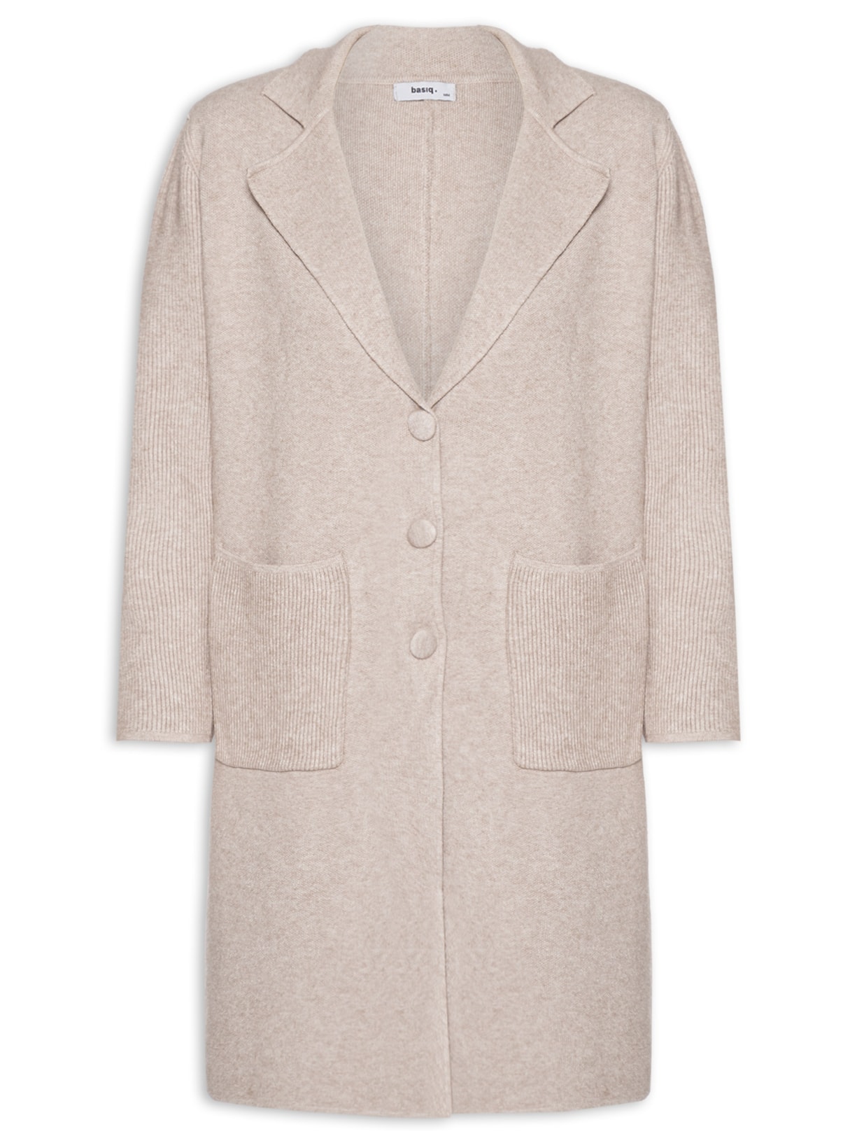 Casaco Feminino Alongado Com Bolsos Bege Basiq