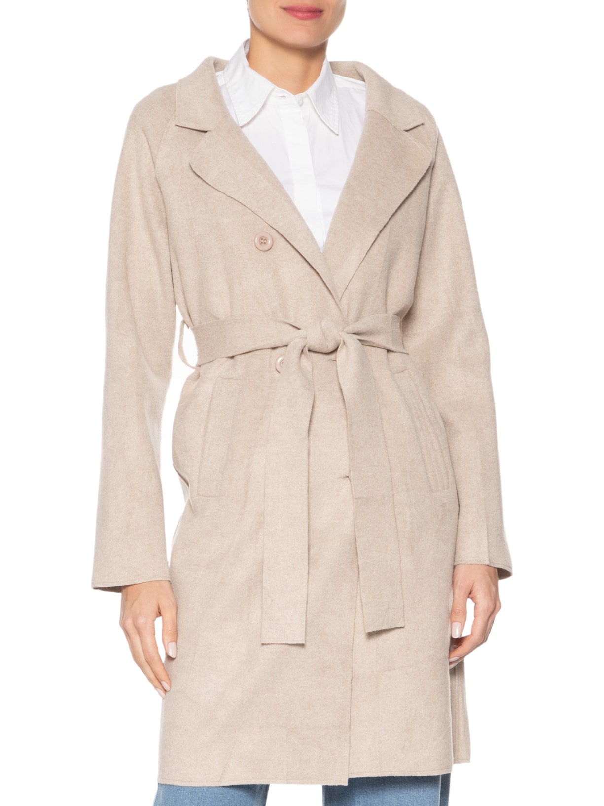Casaco Feminino Alongado Com Bolsos Frontais Bege '2Essential