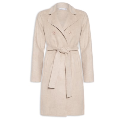 Casaco Feminino Alongado Com Bolsos Frontais - Bege