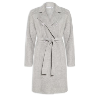 Casaco Feminino Alongado Com Bolsos Frontais - Cinza