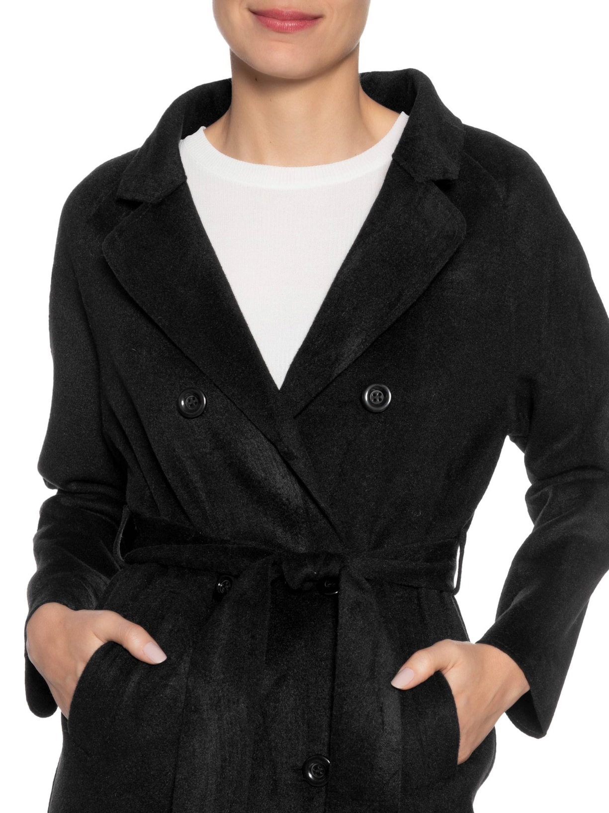 Casaco Feminino Alongado Com Bolsos Frontais Preto '2Essential