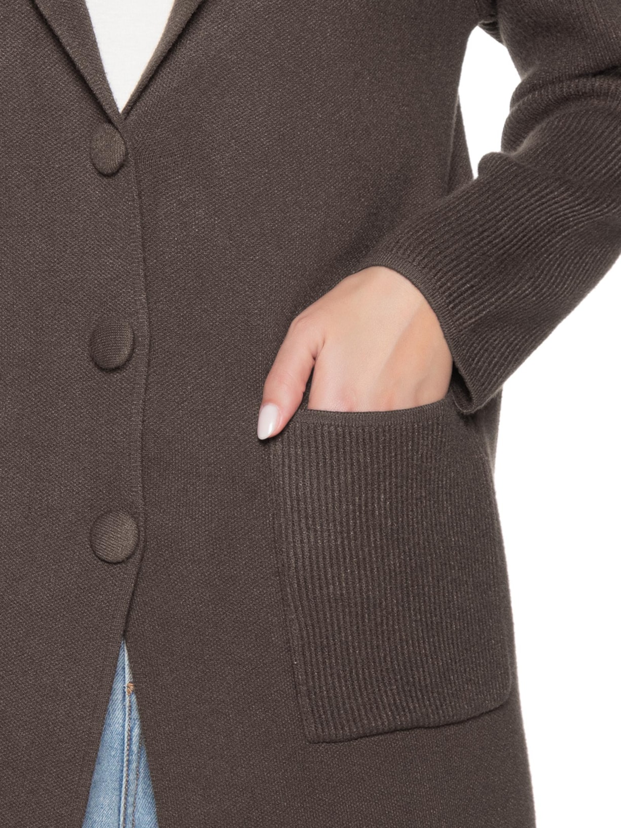 Casaco Feminino Alongado Com Bolsos Marrom Basiq