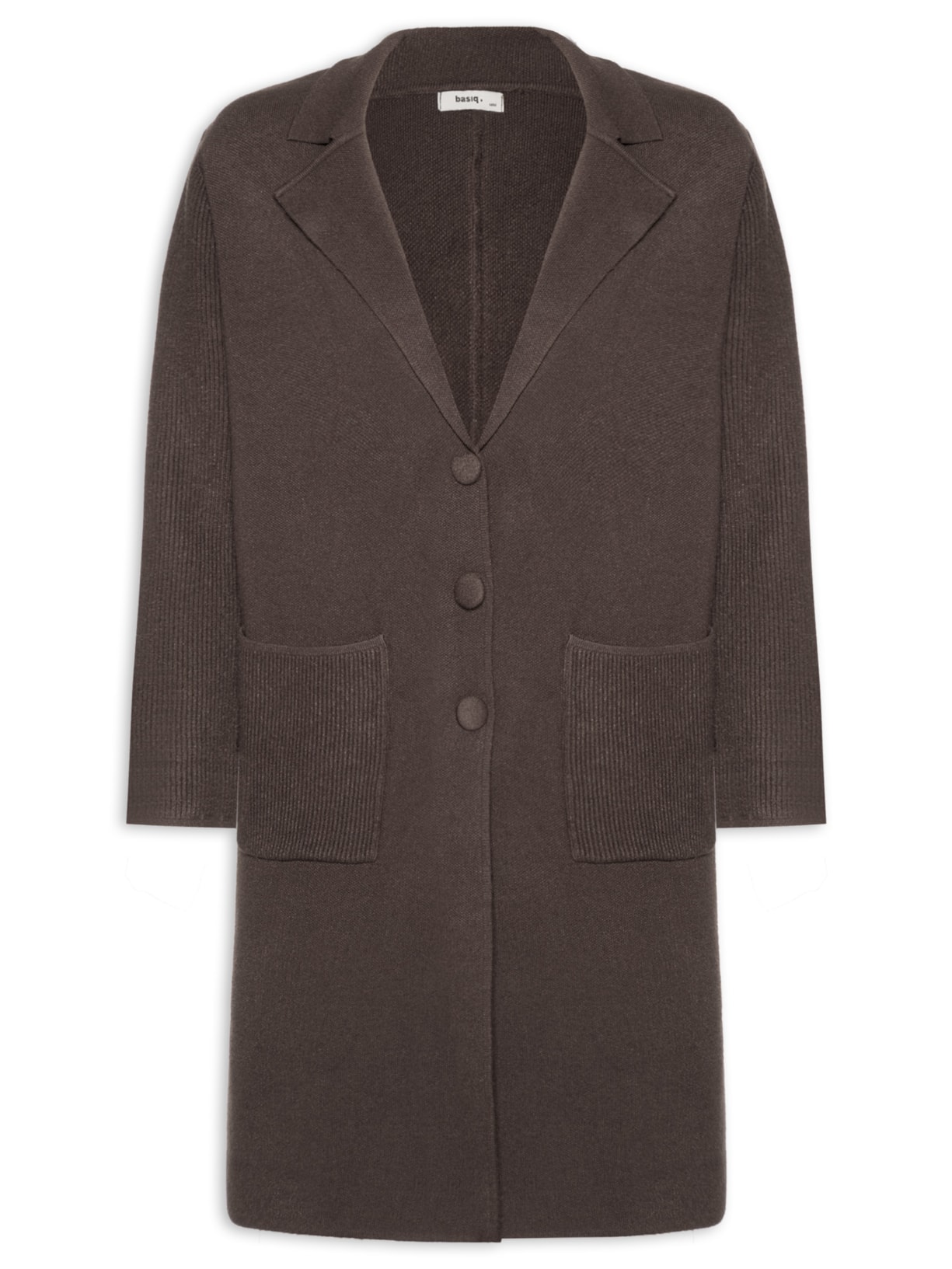 Casaco Feminino Alongado Com Bolsos Marrom Basiq