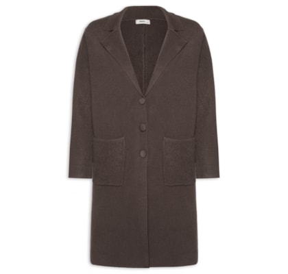 Casaco Feminino Alongado Com Bolsos - Marrom