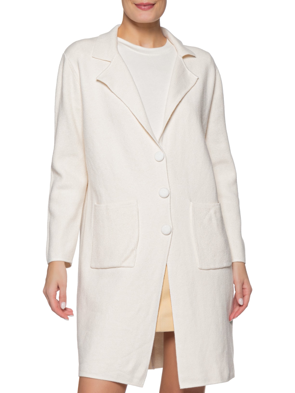 Casaco Feminino Alongado Com Bolsos Off White Basiq