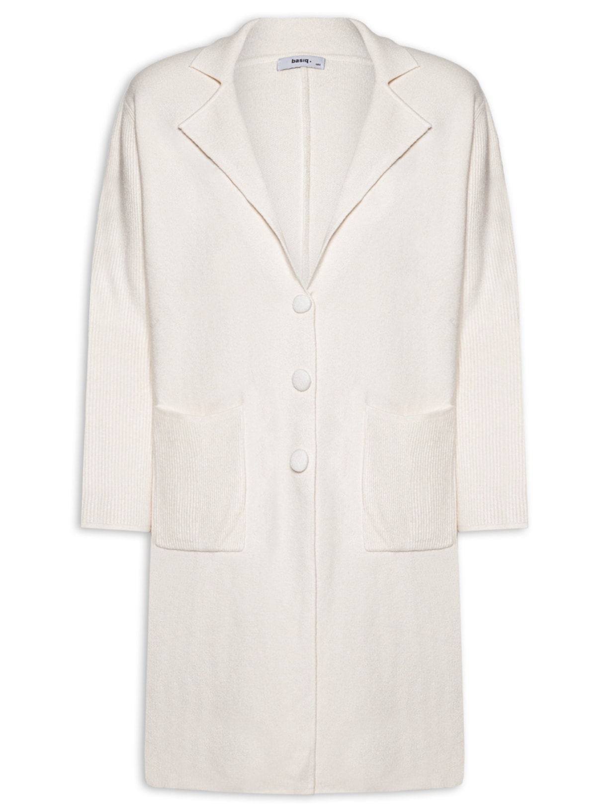 Casaco Feminino Alongado Com Bolsos - Off White