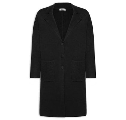 Casaco Feminino Alongado Com Bolsos - Preto