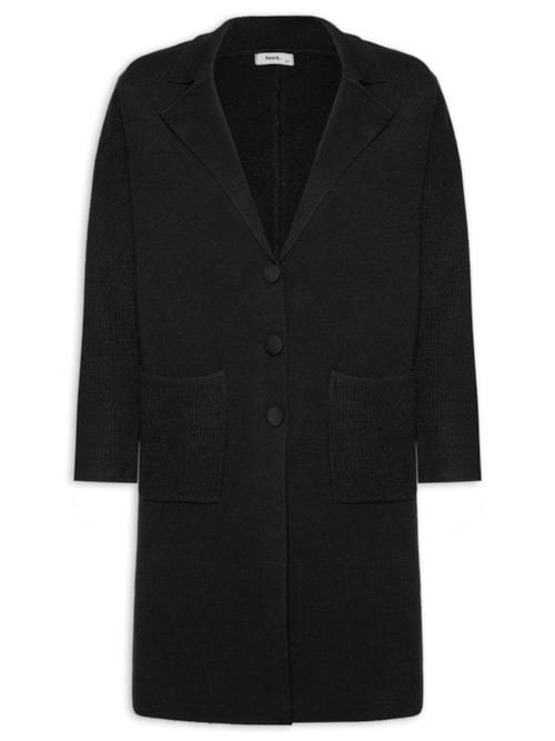 Casaco Feminino Alongado Com Bolsos - Preto