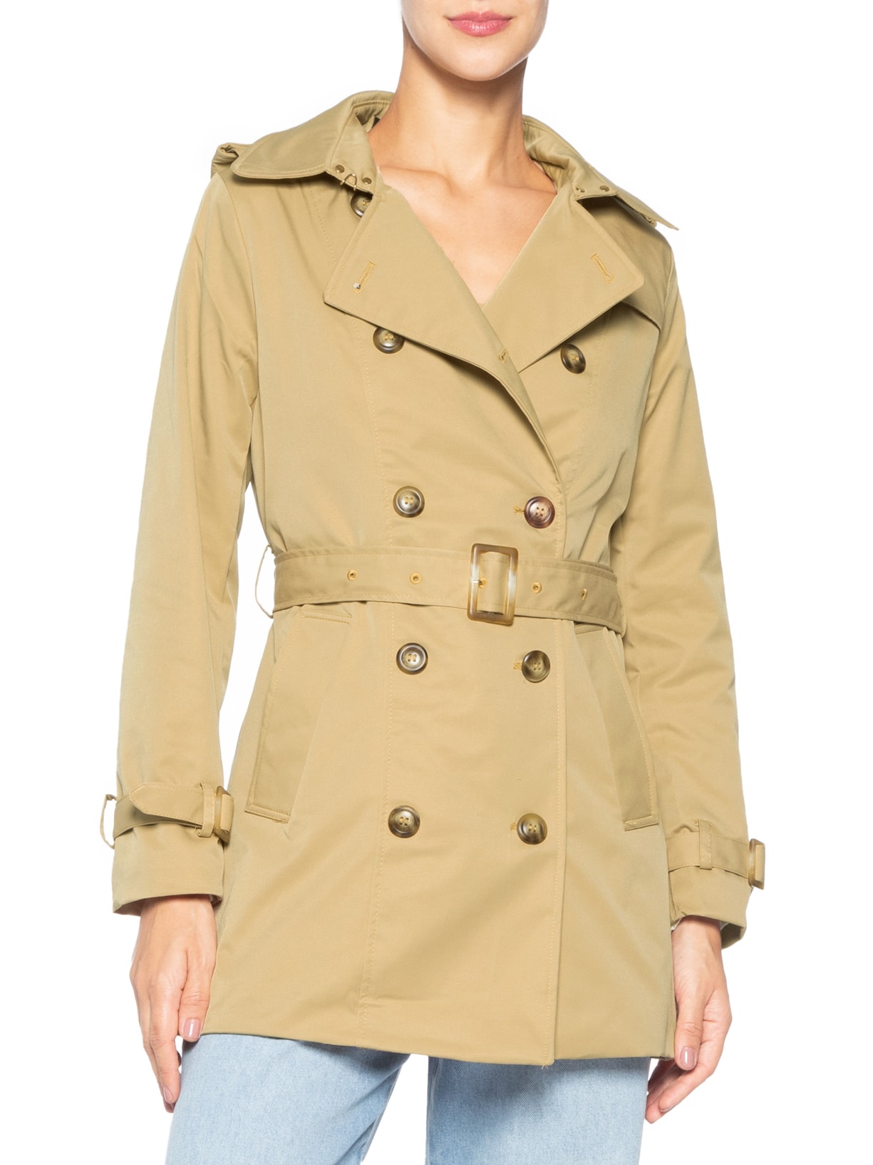 Casaco Feminino Alongado com Cinto Bege Basiq