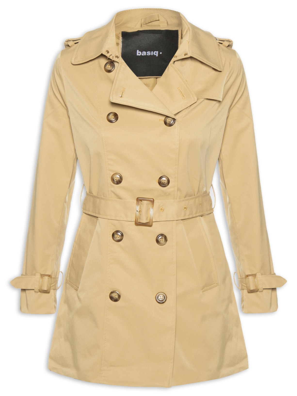 Casaco Feminino Alongado com Cinto Bege Basiq