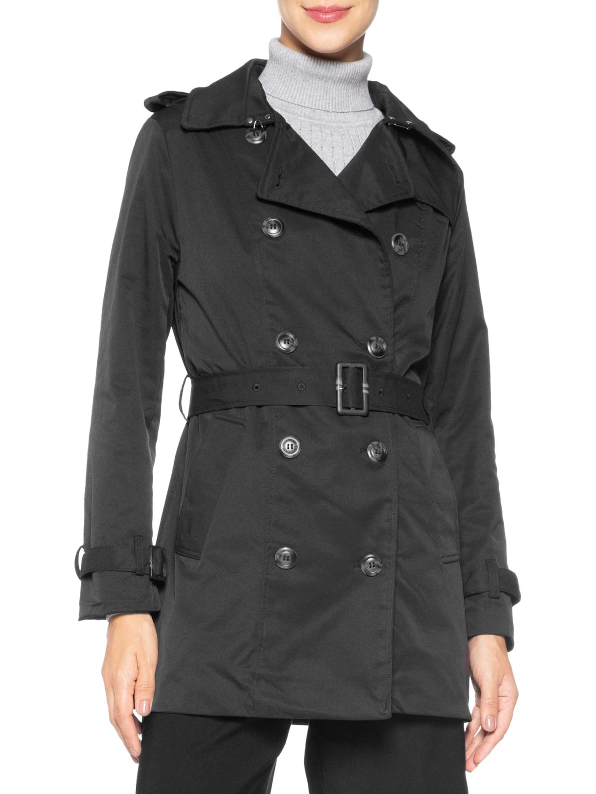 Casaco Feminino Alongado com Cinto Preto Basiq