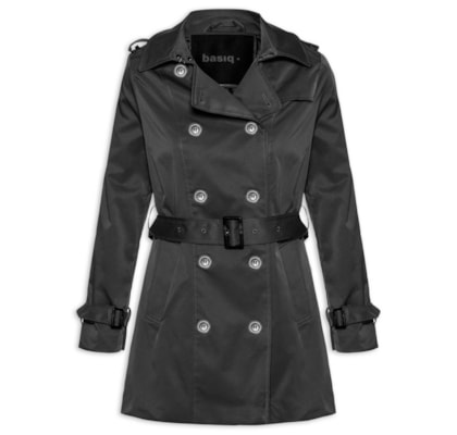 Casaco Feminino Alongado com Cinto - Preto