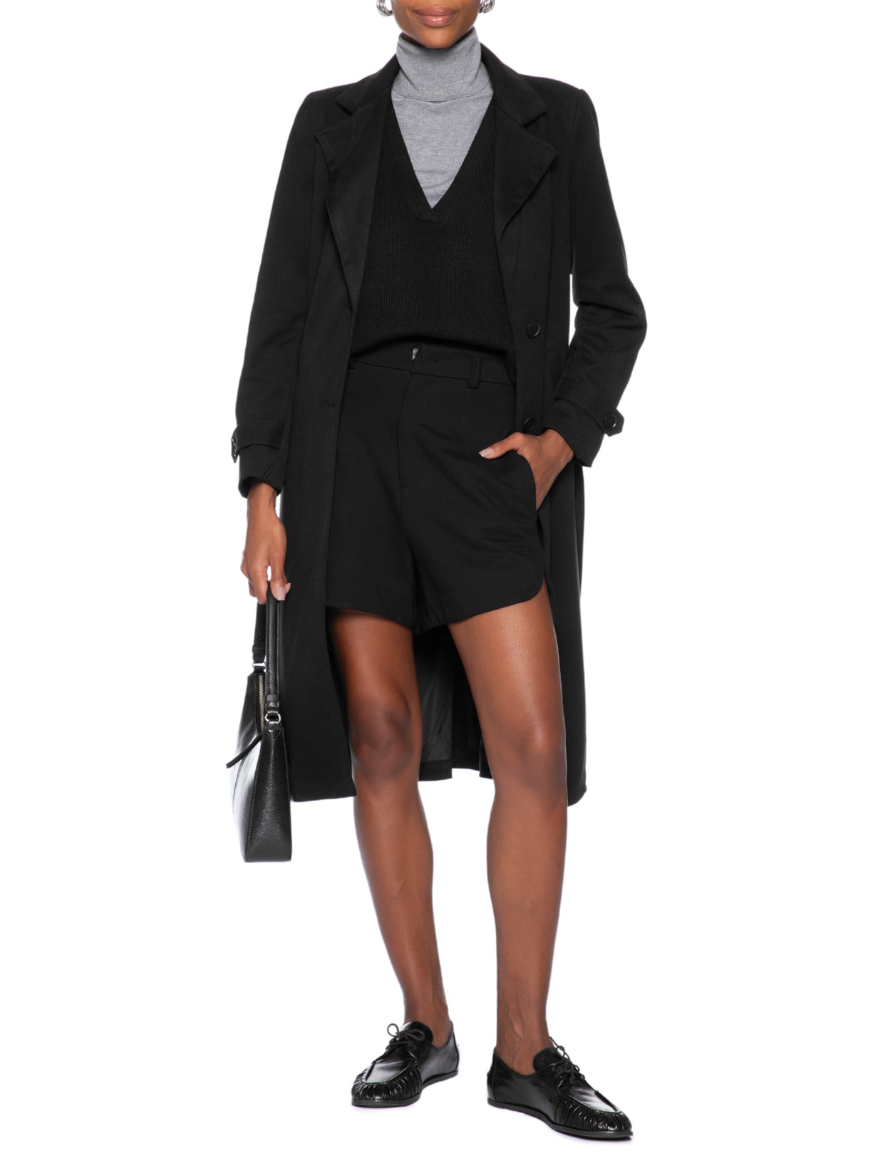 Casaco Feminino Alongado Com Cinto Preto '2Essential