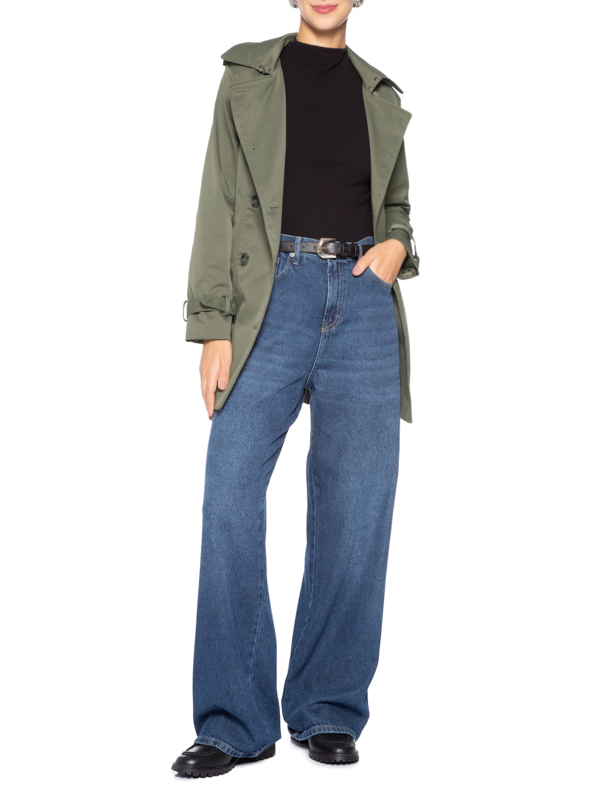 Casaco Feminino Alongado com Cinto Verde Basiq