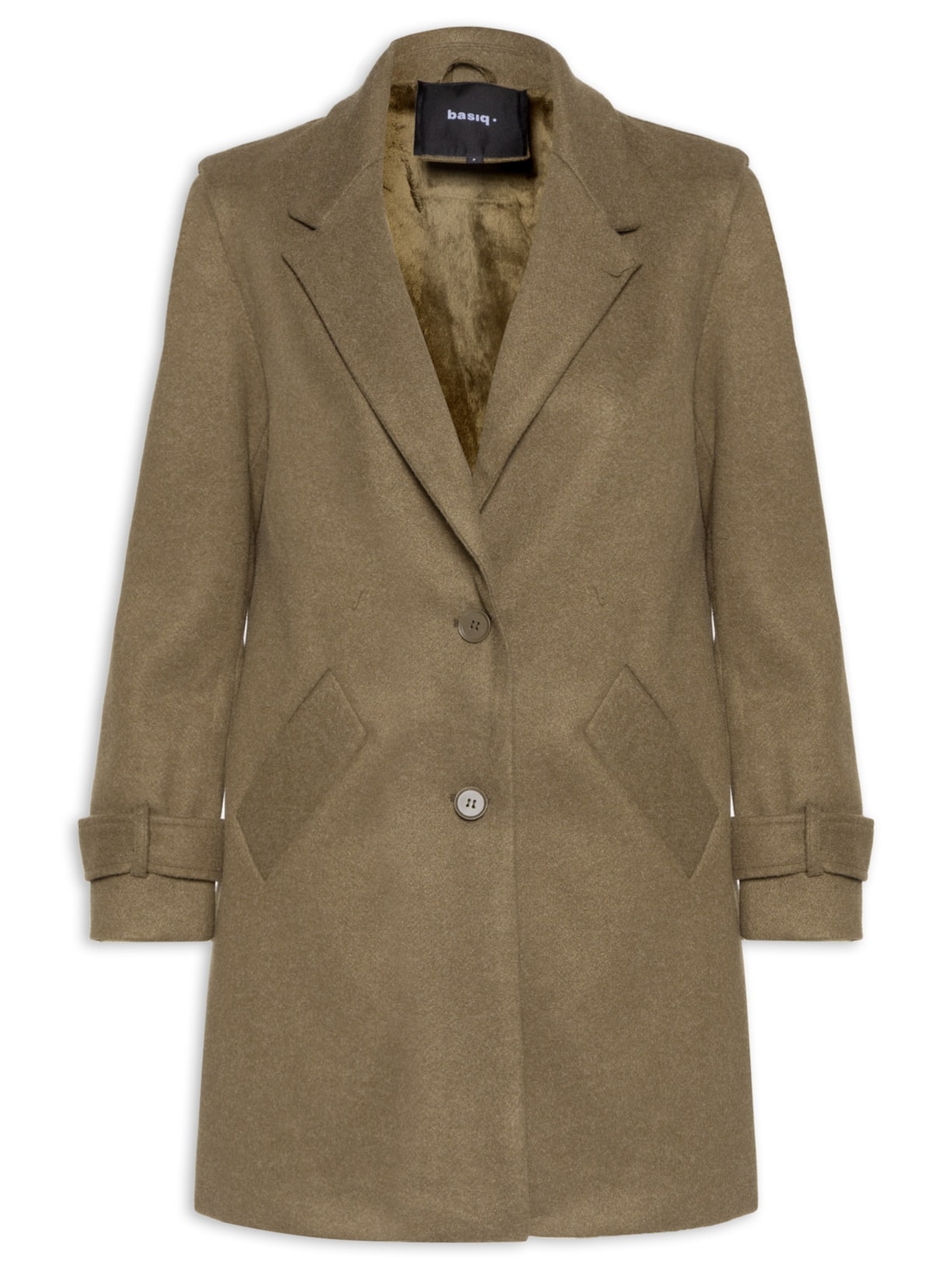 Casaco Feminino Alongado Com Martingale E Meio Forro Aveludado - Verde