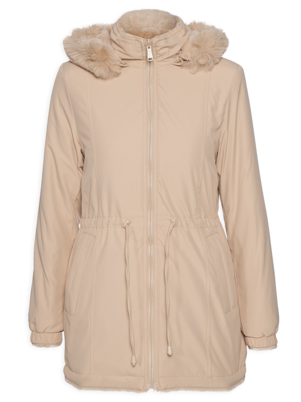 Casaco Feminino Alongado Dupla Face - Bege