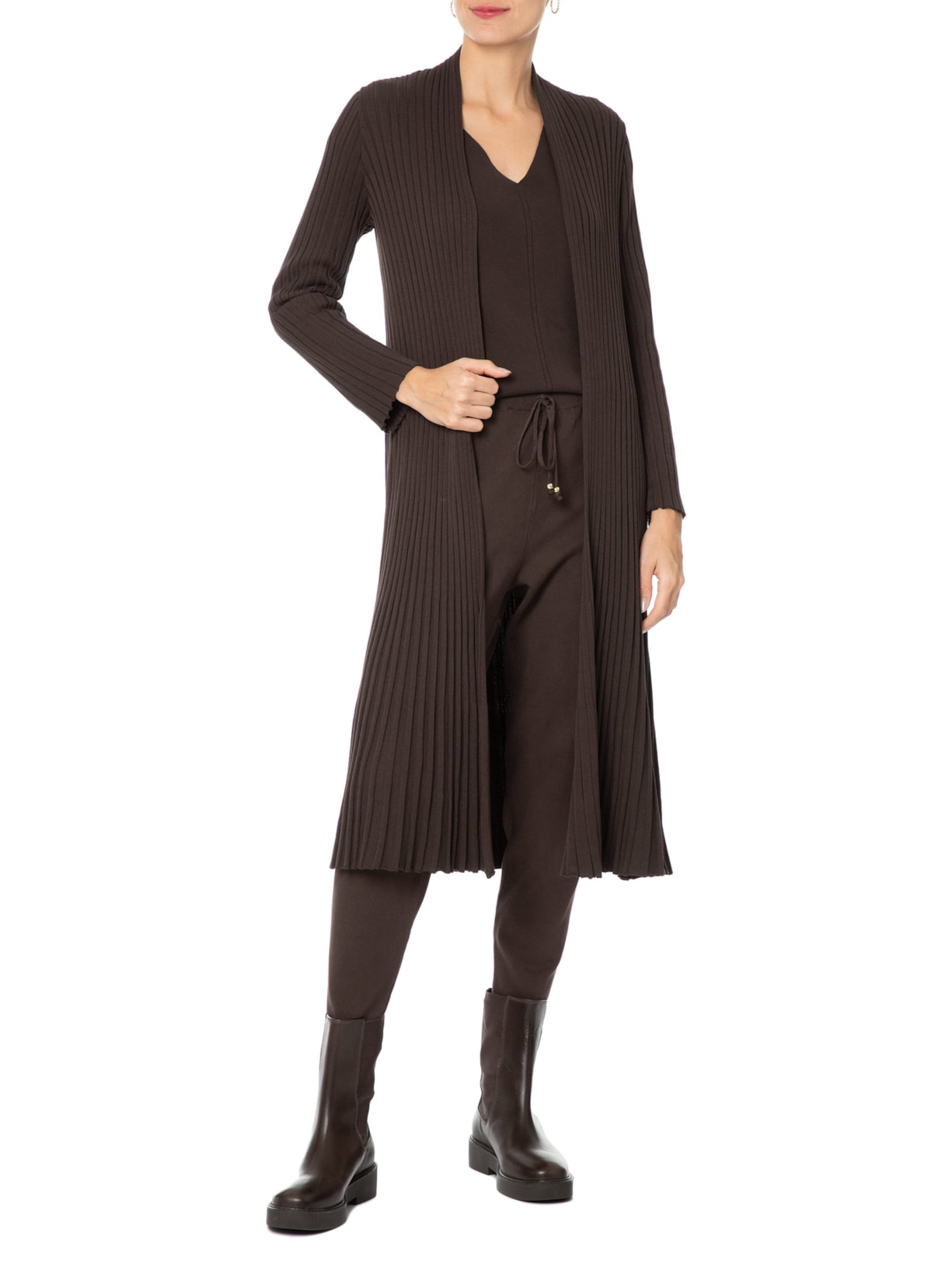 Casaco Feminino Alongado Efeito Plissado Marrom  Anselmi