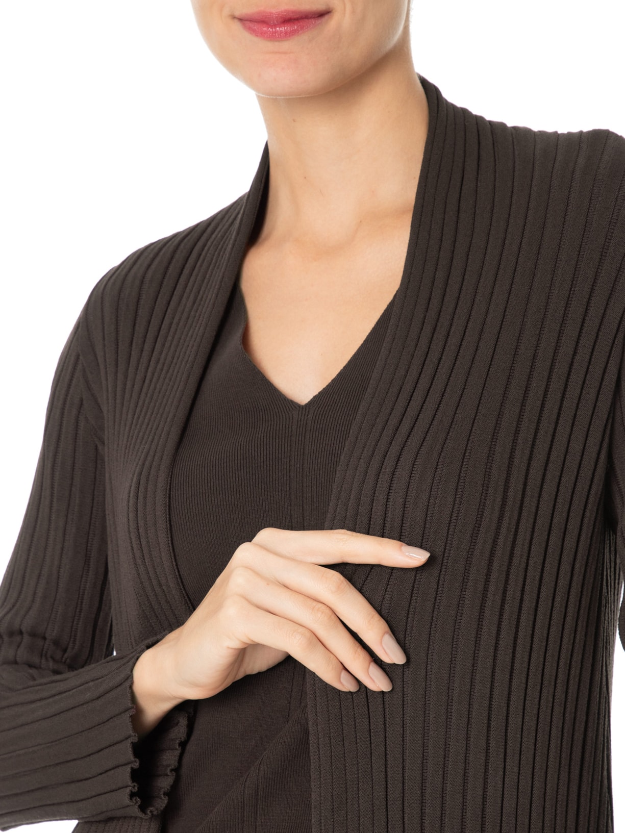 Casaco Feminino Alongado Efeito Plissado Marrom  Anselmi