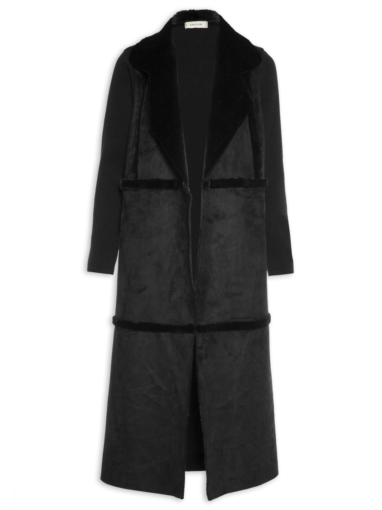 Casaco Feminino Alongado Em Gamulã Preto Anselmi