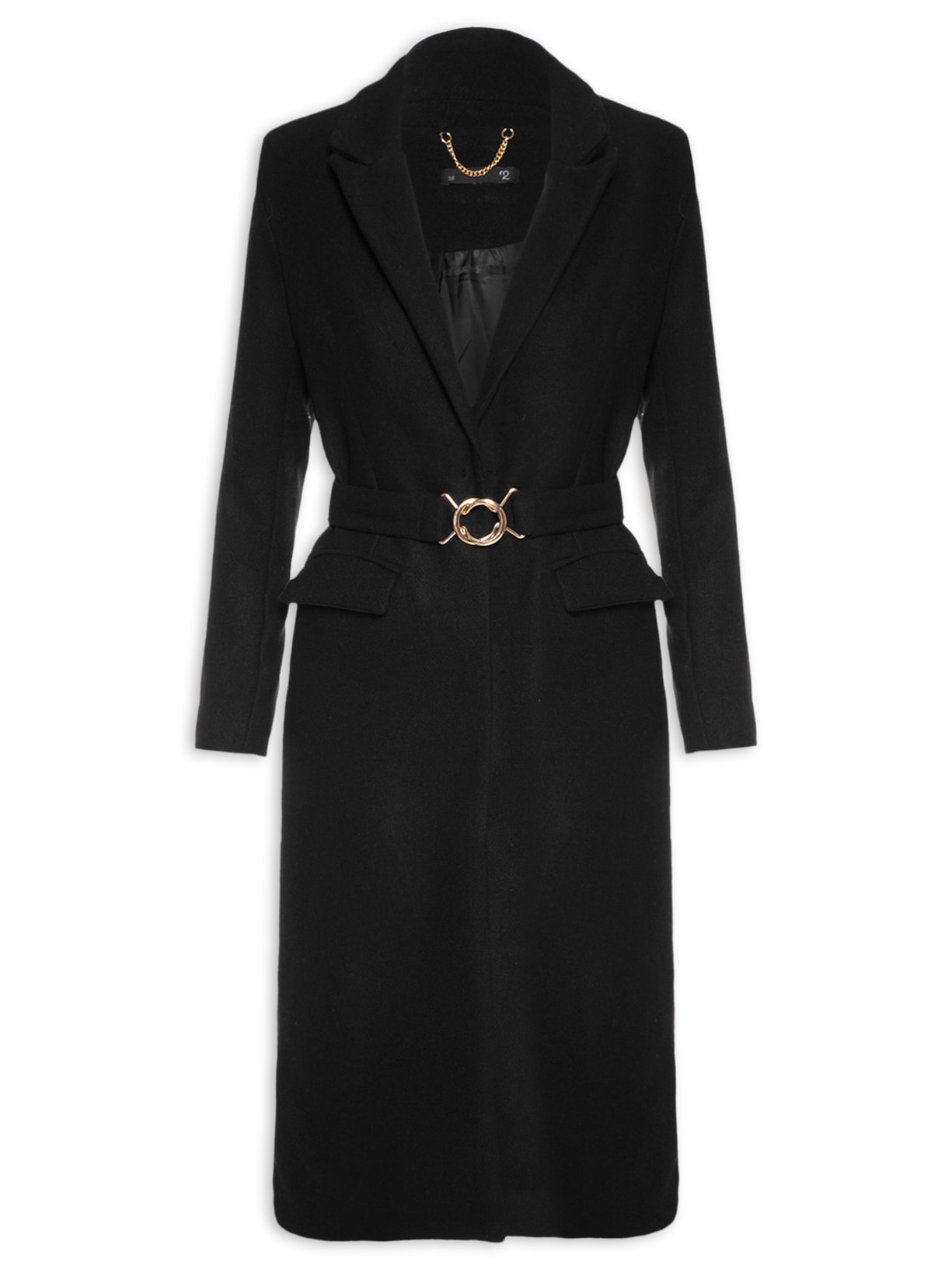 Casaco Feminino Alongado Em Lã Batida - Preto