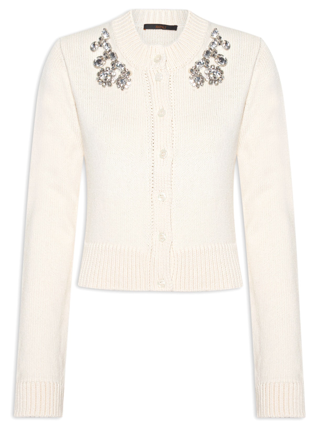Casaco Feminino Bordado Pedras Tricot - Off White