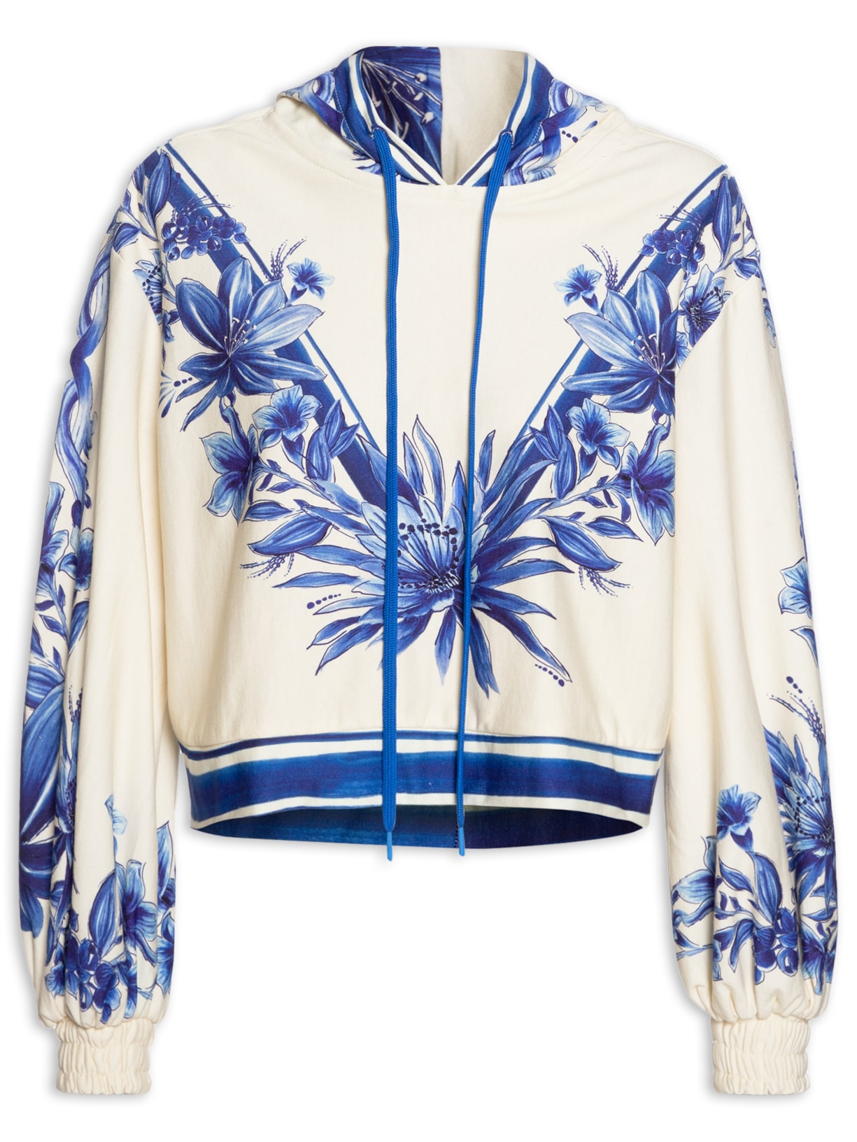 Casaco Feminino Capuz Lenço Azulejo - Azul