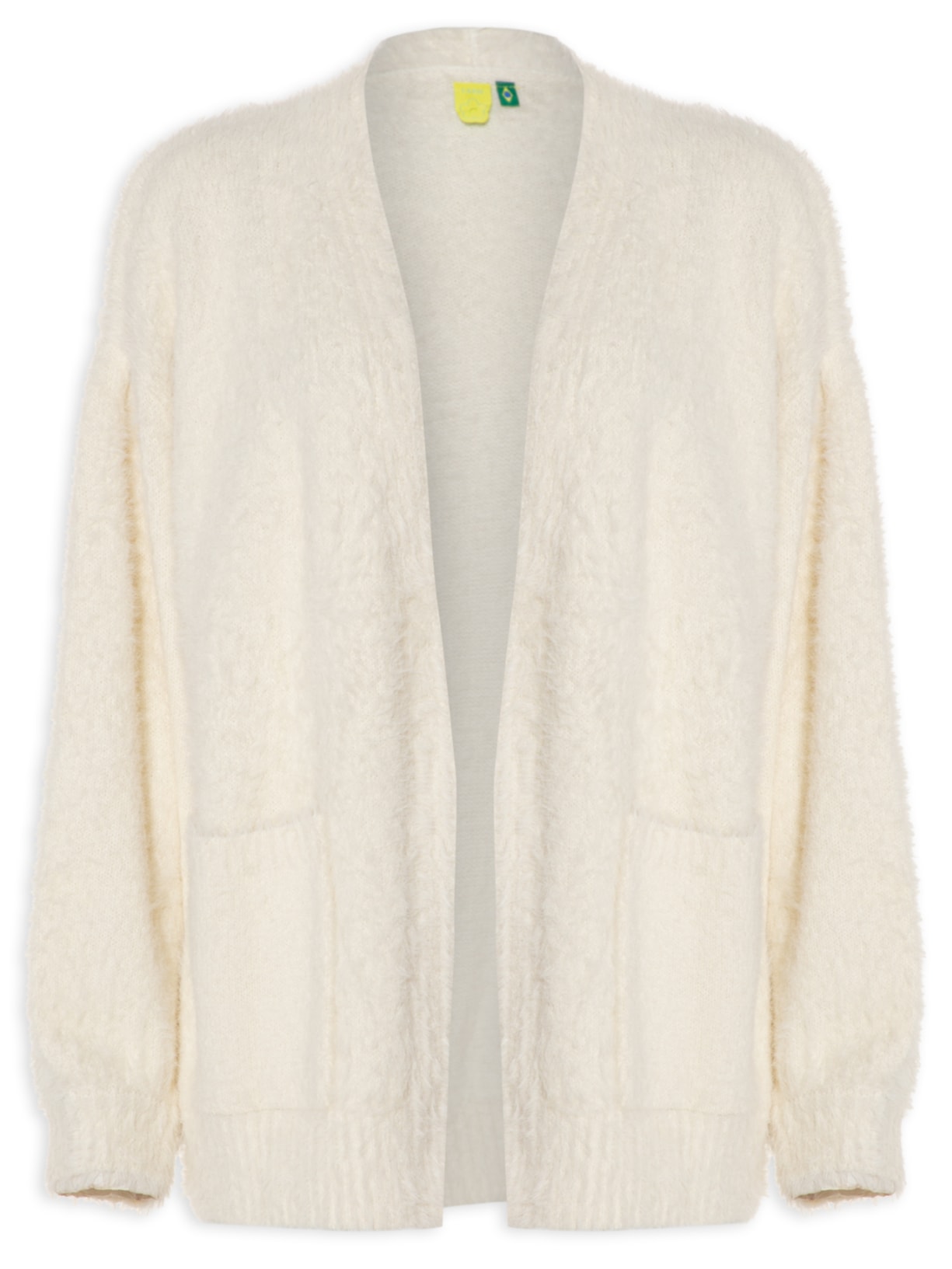 Casaco Feminino Casulo Pelinho Com Bolso - Off White