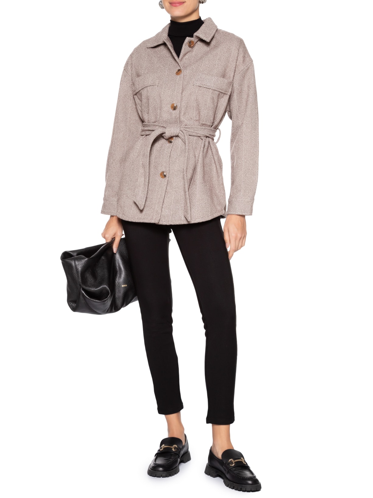 Casaco Feminino Com Amarração Cinza Basiq