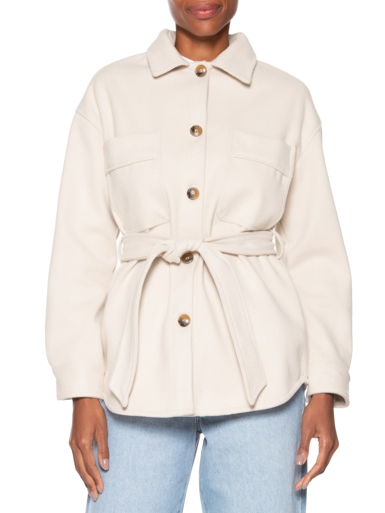 Casaco Feminino Com Amarração Off White Basiq