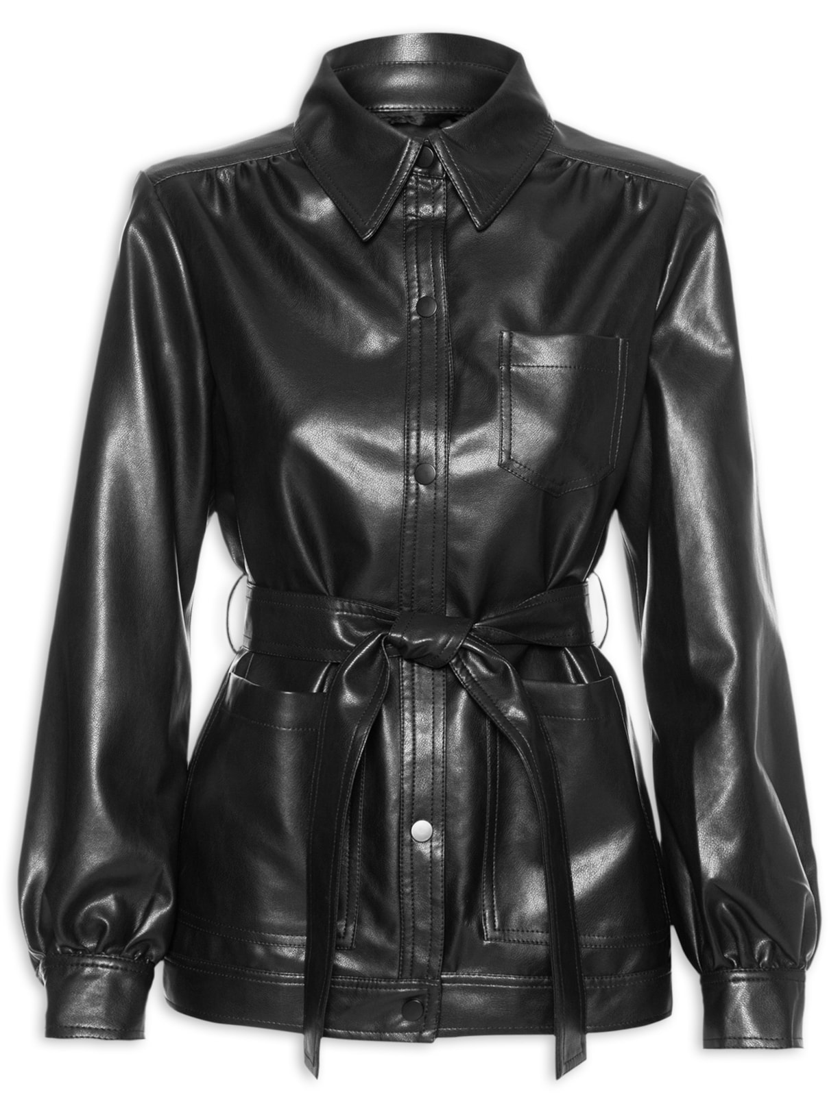 Casaco Feminino Com Cinto Preto Market 33