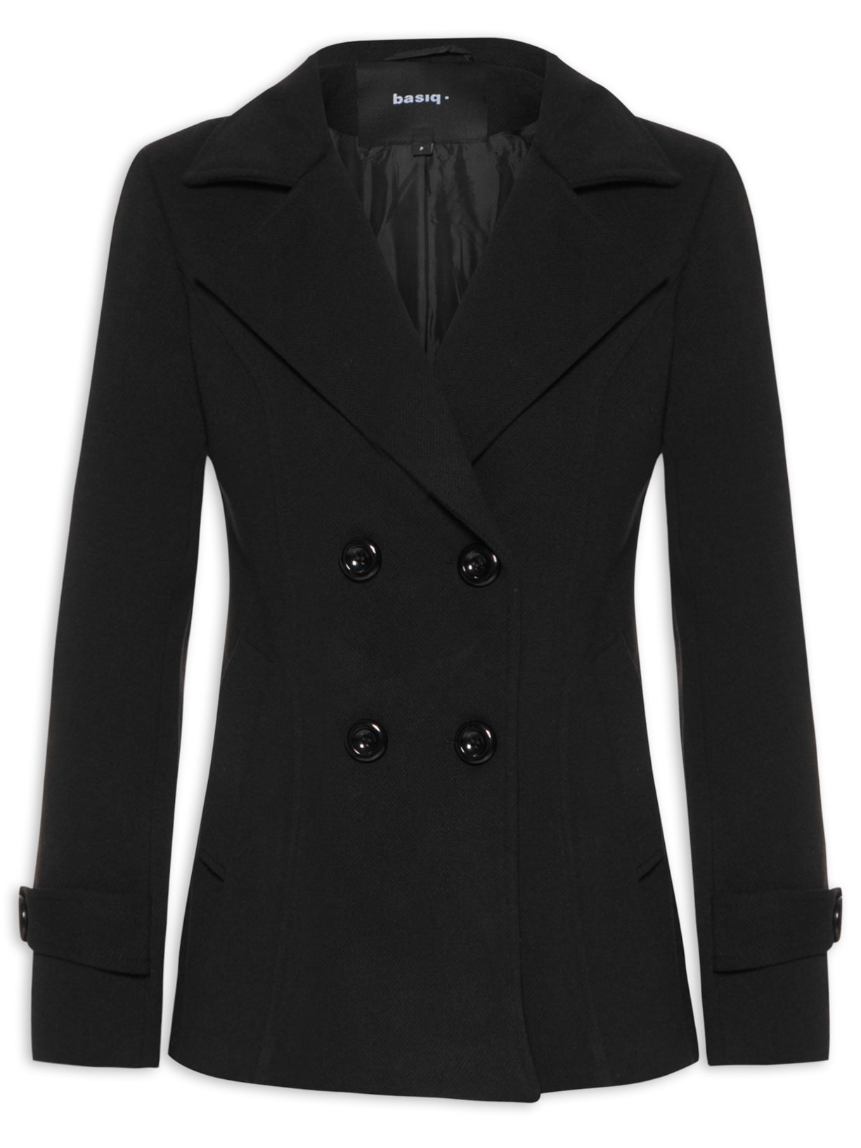 Casaco Feminino Com Transpasse Duplo E Martingale - Preto