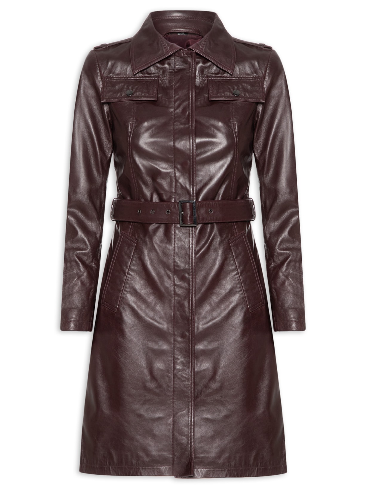 Casaco Feminino Couro Com Cinto - Vermelho