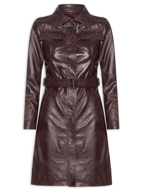 Casaco Feminino Couro Com Cinto - Vermelho
