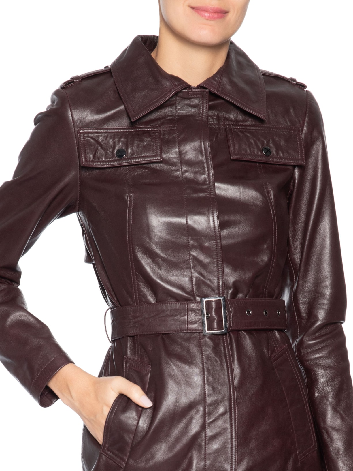 Casaco Feminino Couro Com Cinto Vermelho '2Essential