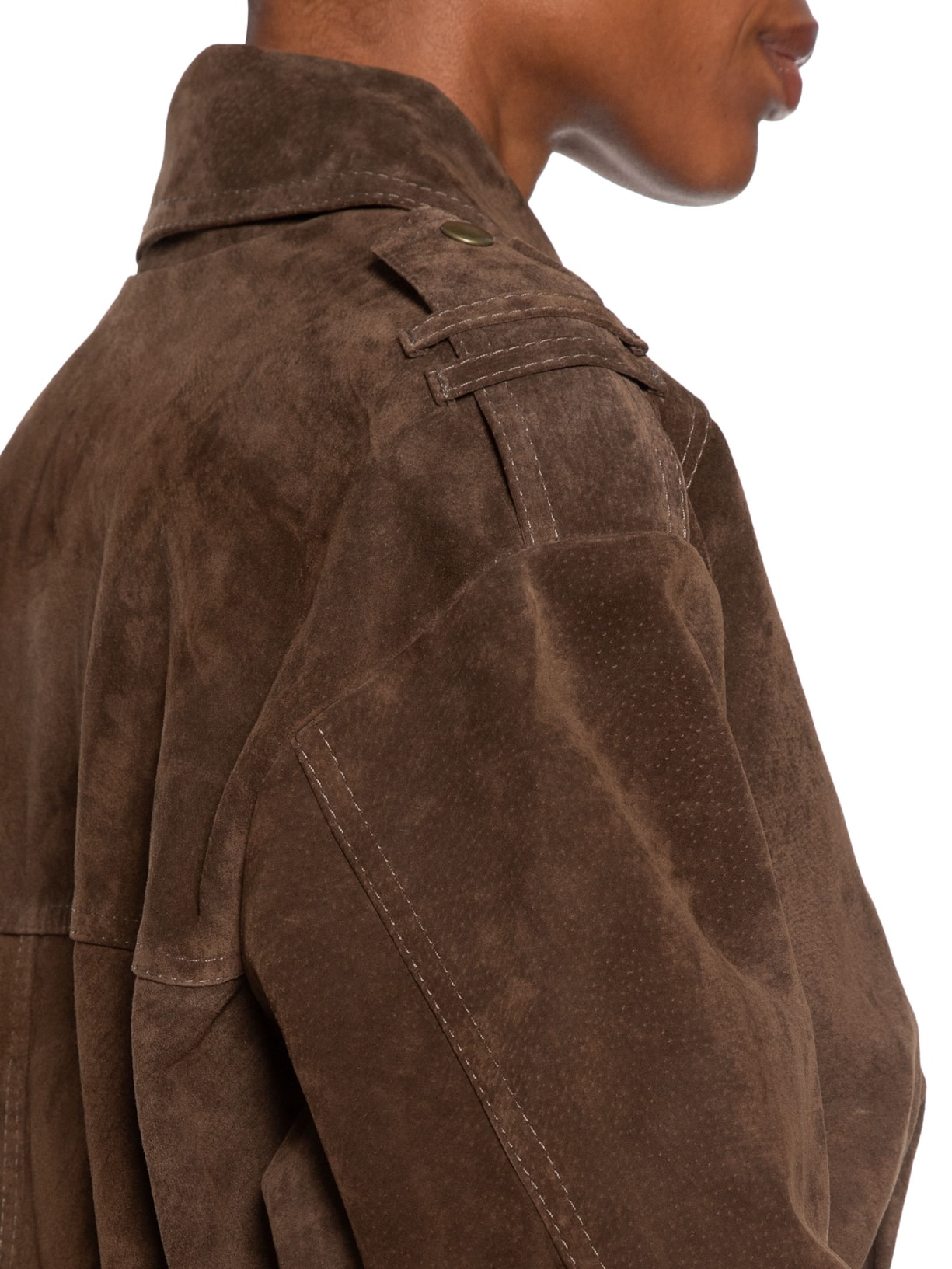 Casaco Feminino Couro Cropped Sharon Marrom Studio Kalline