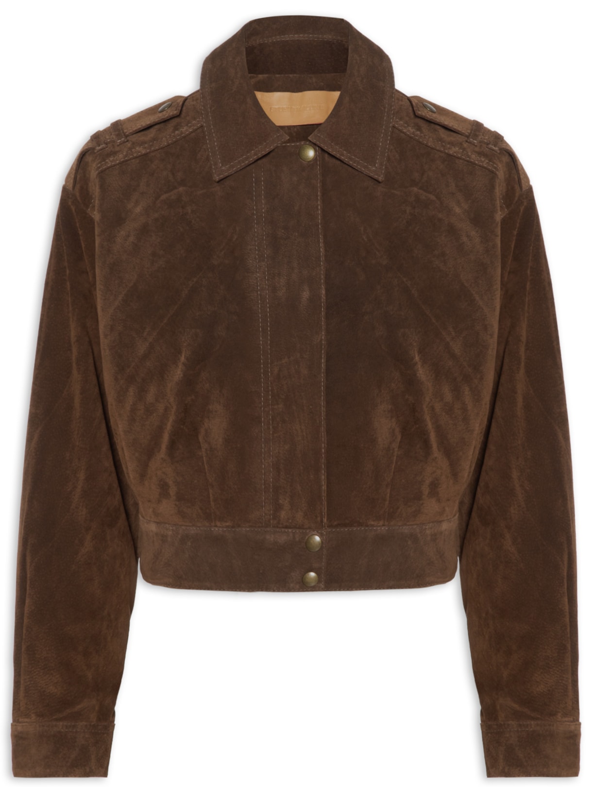 Casaco Feminino Couro Cropped Sharon Marrom Studio Kalline