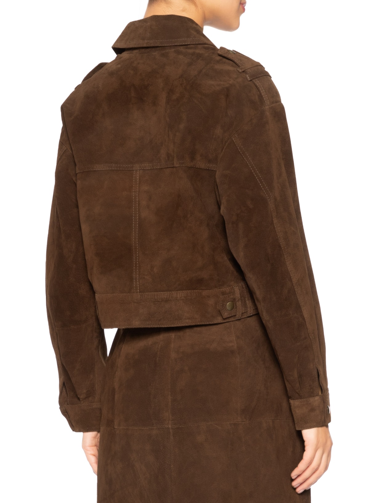 Casaco Feminino Couro Cropped Sharon Marrom Studio Kalline