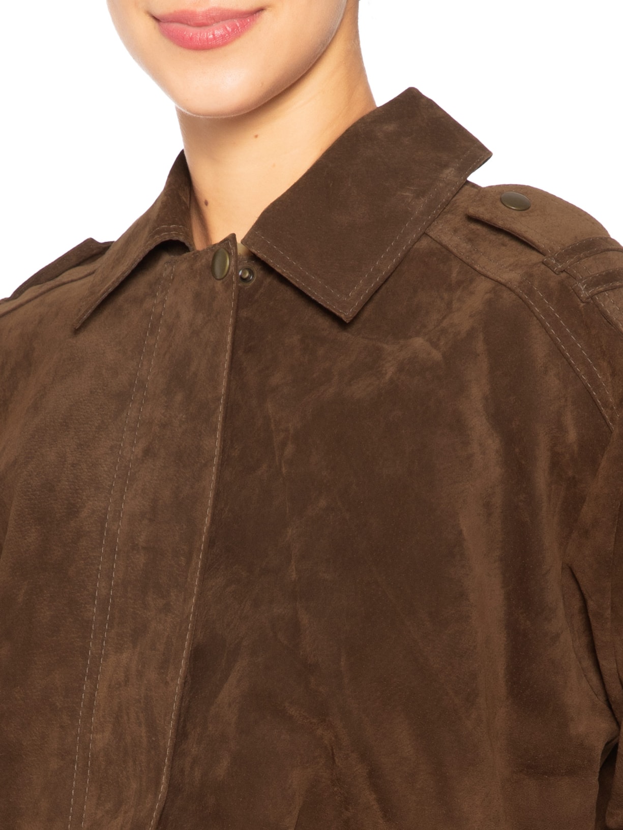 Casaco Feminino Couro Cropped Sharon Marrom Studio Kalline
