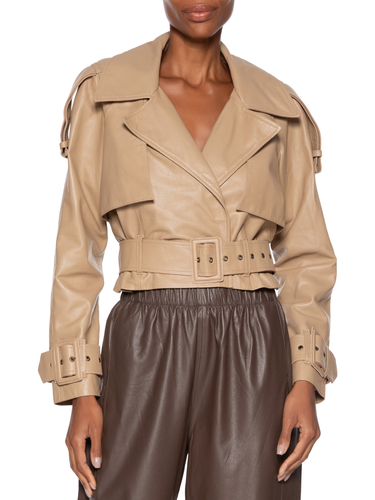 Casaco Feminino Couro Loui Oversized Bege Studio Kalline