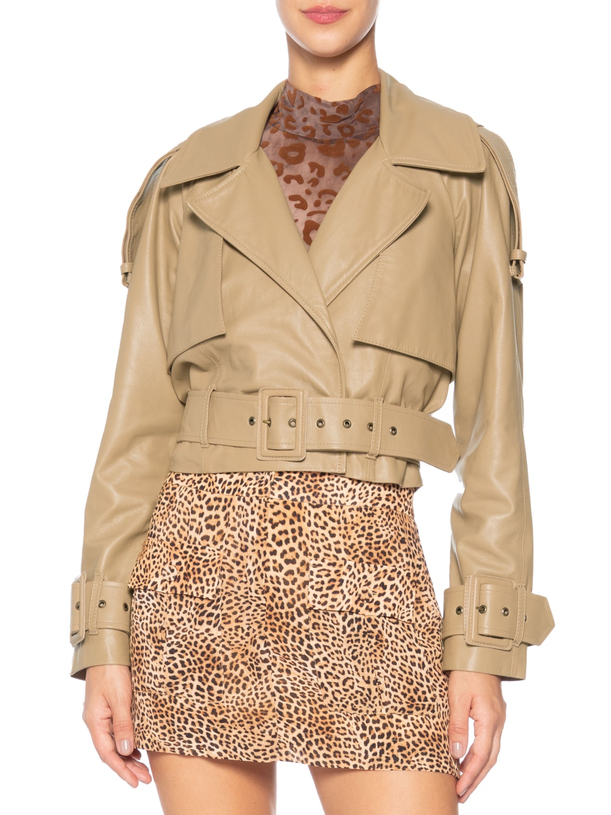 Casaco Feminino Couro Loui Oversized Bege Studio Kalline